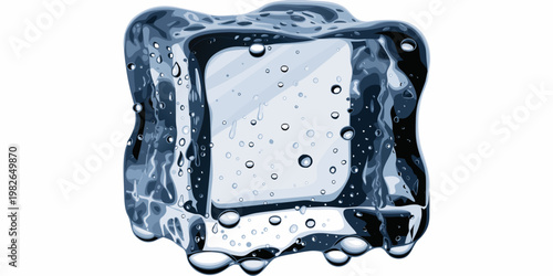 Melting ice cube with water drops and trapped bubbles isolated on white background for refreshment concepts cool drink cold beverage transparent ice cool down droplets transparent