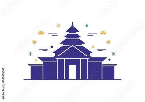 Stylized vector illustration of a classic multi-tiered Asian temple, embodying traditional architecture and cultural heritage with a clean, graphic, and iconic design concept
