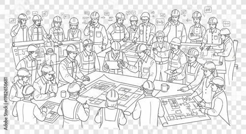 Vintage Illustration of a Large Group of People Gathered Around a Table.