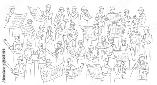 Vintage Illustration of a Large Group of People in Formal Attire.