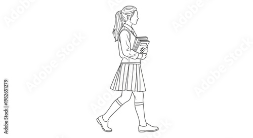 Vintage illustration of a person walking with books.