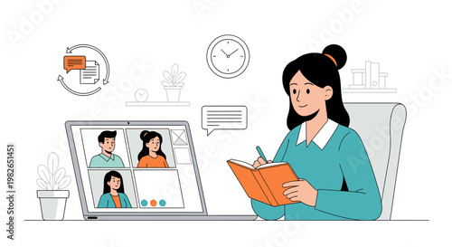 Woman in Video Conference, Online Meeting, Remote Work, Collaboration, Digital Communication