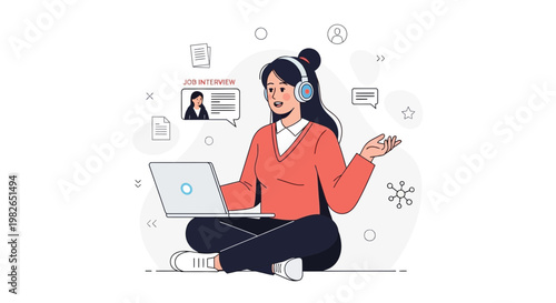 Woman on video call for job interview, remote work, online recruitment, career opportunity