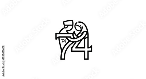 Vintage illustration of two figures carrying a vessel with the number 74.