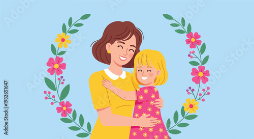 Happy Mothers Day A Loving Embrace Between Mother and Daughter.