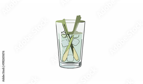 Drinking glass with lemongrass vector illustration in fresh herbal beverage style isolated on white background
