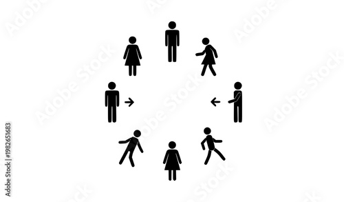 Lady and gentleman symbols vector collection in circular layout with restroom pictogram icons isolated on white background