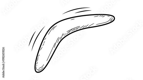 Minimalist Boomerang Black Line Vector Icon on White Background. Hand-Drawn Curved Boomerang Illustration with Editable Stroke. Scalable SVG Graphic for Sports, Travel, and Australian Culture.