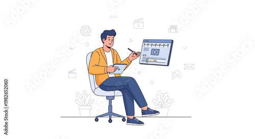 Video Editor Working on Timeline Editing Software on Computer Screen
