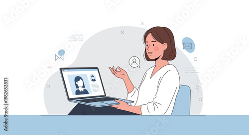 Woman on video call, online meeting, remote work, communication, technology, business woman