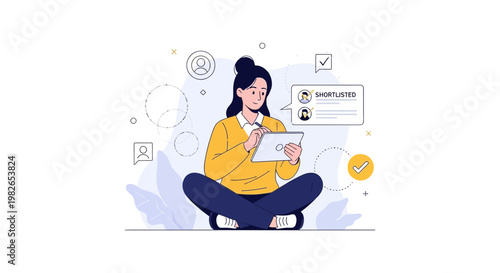 Woman Shortlisting Candidates on Tablet, Remote Work, HR Recruitment Concept