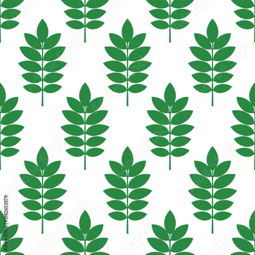 Green rowan leaves seamless pattern in flat design style for textile.