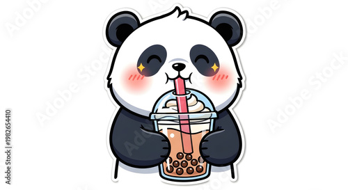 Cute panda illustration enjoying a delicious bubble tea, perfect for stickers and merchandise