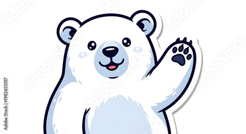 Cute cartoon polar bear waving hello, friendly illustration of arctic animal