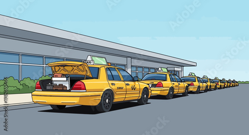 Yellow Taxi Cabs in a Row.