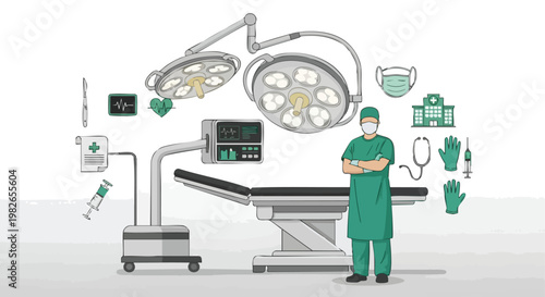 Surgeon in Operating Room with Medical Equipment