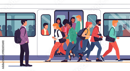 People boarding a public transit train.