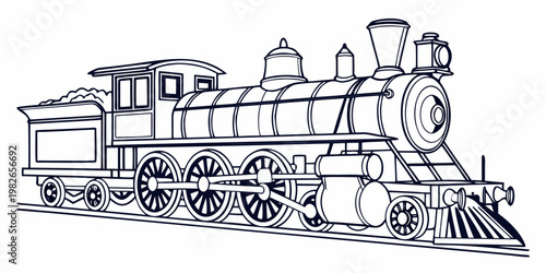 Classic steam locomotive train illustration side view with steam engine room transport systems old fashioned traveling by train locomotive transportation railroad transport