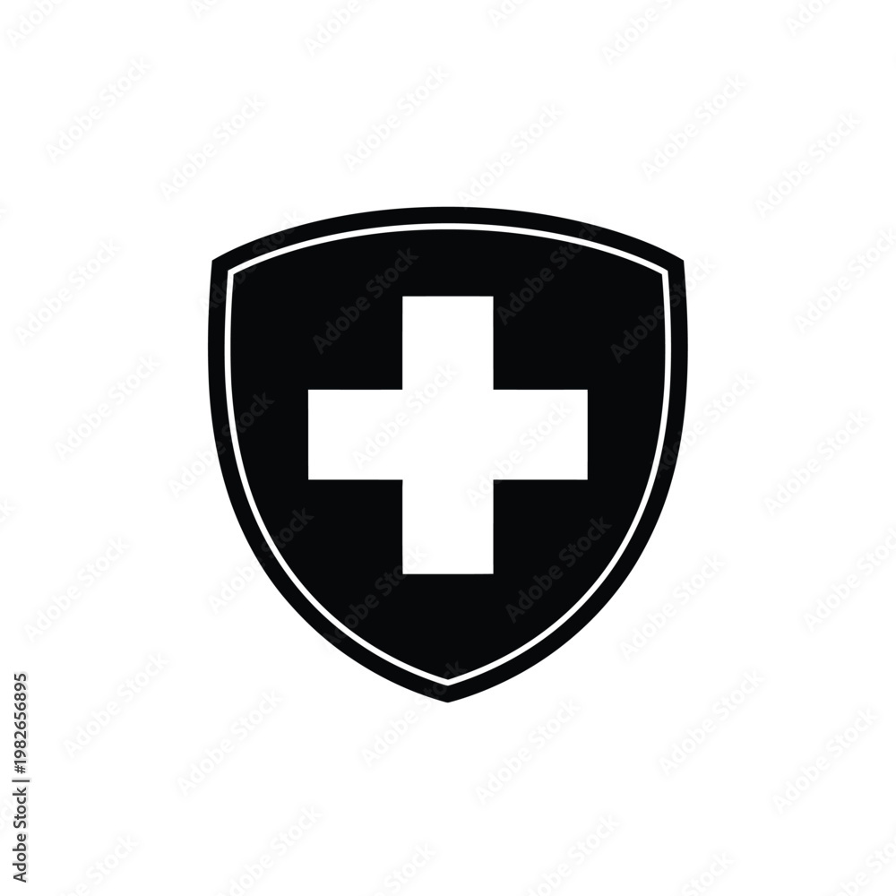Obraz premium Black shield with white medical cross on center