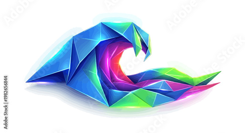 Abstract Origami Wave Illustration with Vibrant Geometric Shapes and Rainbow Colors