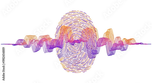 Abstract fingerprint and sound wave visualization representing identity and audio frequencies, digital art