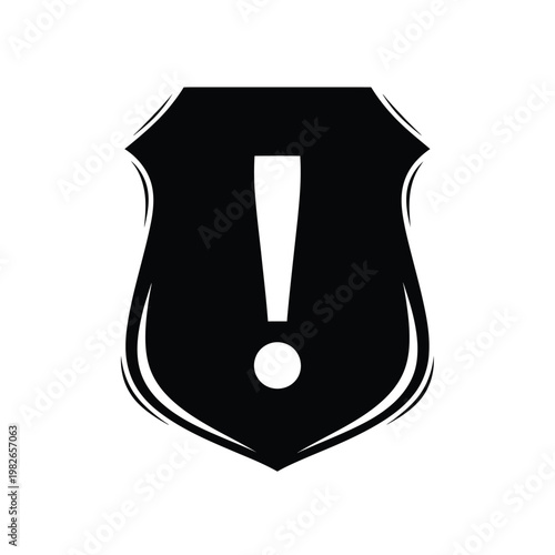 Black silhouette badge with white exclamation mark