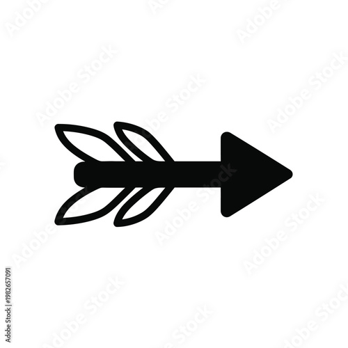Black silhouette arrow with feathers on shaft