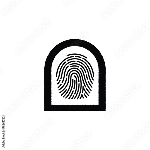 Black archway with fingerprint silhouette in center