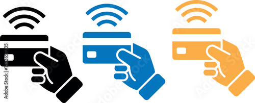 Illustration of contactless payment methods using different colored hands