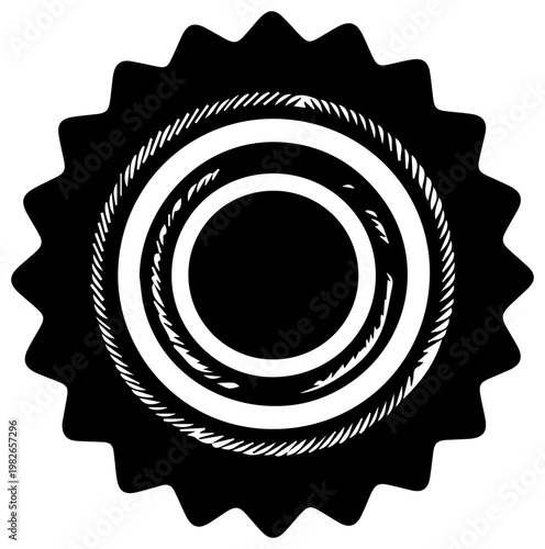 Solid black graphic icon representing an alliance seal with a textured stamp effect featuring concentric circles and a serrated outer edge symbolizing trust partnership