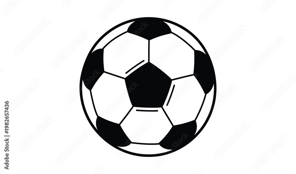 Fototapeta premium Black and white illustration of a classic soccer ball, isolated on a clean background, ideal for sports and recreational themes.