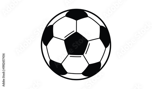 Black and white illustration of a classic soccer ball, isolated on a clean background, ideal for sports and recreational themes.