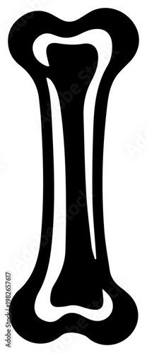 Stylized black icon representing a human radius forearm bone showcasing a simplified anatomical structure with a thick outer contour and a thinner inner outline against a clean