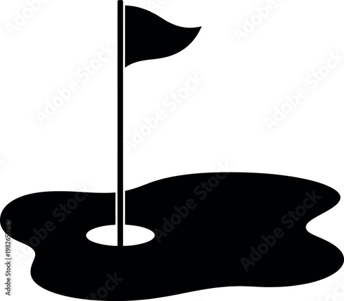 Golf hole with flagstick and sand trap near the green