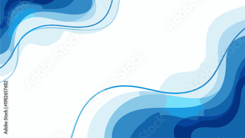 Abstract background with swirling blue lines and waves on a white surface, creating a dynamic pattern.