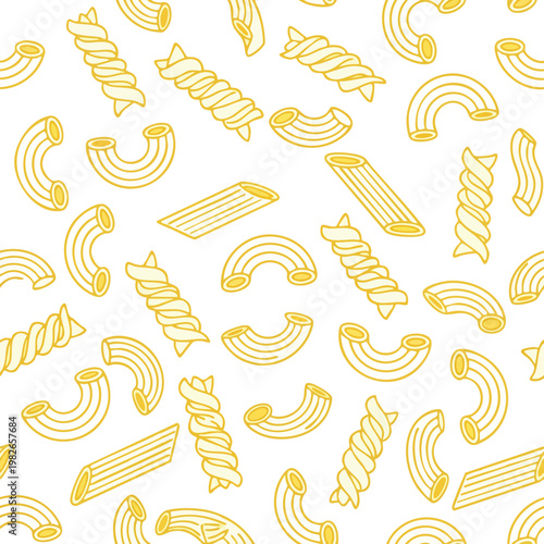 Pasta Seamless Pattern Background. Italian Food Pattern. Doodle Style. Textured Outline. Culinary Design.