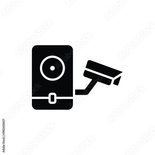 Black silhouette of smartphone and surveillance camera