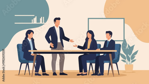 Business meeting in office, team discussing strategy at conference table, teamwork concept