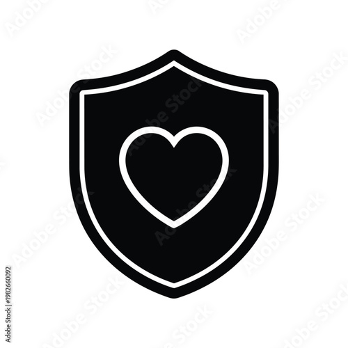 Black shield silhouette with white heart in center