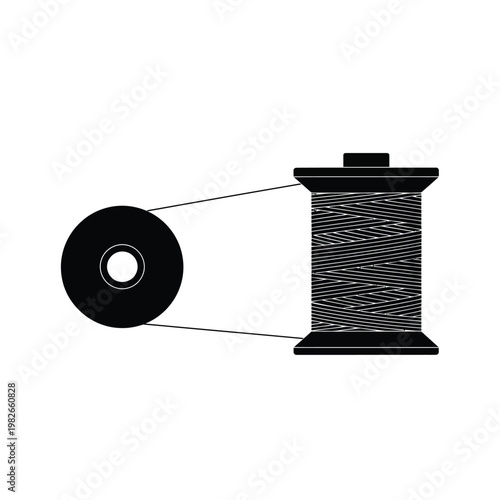 Black spool of thread with unrolling thread line