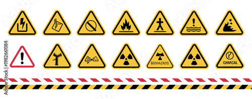 Danger symbols icons including choking drowning stealing electrocution gas hazard warning signs safety alert pictograms vector illustration
