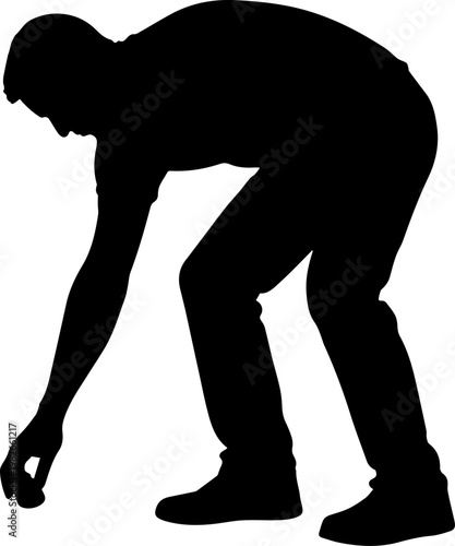 Schilderij op canvas Silhouette of a Man Bending Over to Pick Up an Object from the Ground Isolated o
