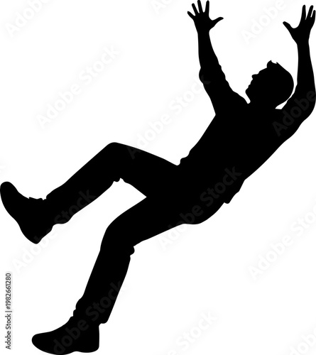 Black Silhouette of a Man Falling Backwards and Slipping with Arms Raised in Surprise