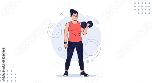 Fit person doing bicep curls with dumbbells, healthy lifestyle, fitness illustration