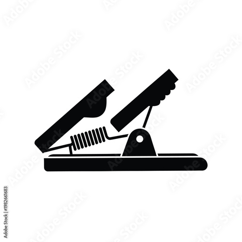 Black silhouette of a mousetrap with spring and clamp mechanism