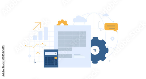 Cost analysis with financial reports and calculator for pricing strategy and business planning. Cost analysis with data charts and metrics for financial performance, budget control vector illustration