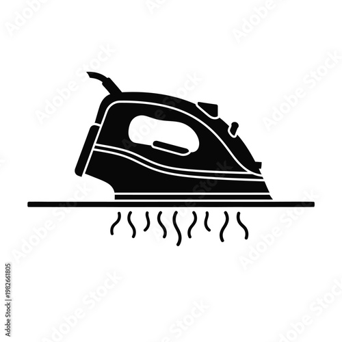 Black silhouette of steam iron on white background