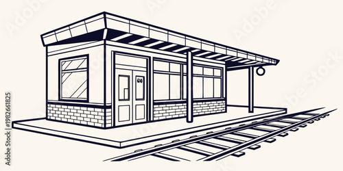 Small suburban train station platform building with brick base and shelter platform railroad building suburban transportation commuter architecture infrastructure traveling terminal