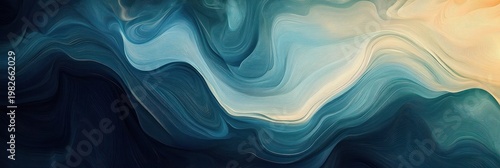 flowing layered teal and cream swirls with fine textured lines evoking calm ocean currents and gentle light
