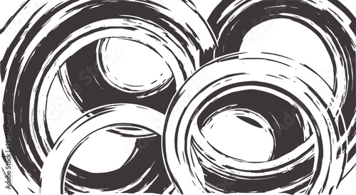 Abstract dark grey brush stroke circles white